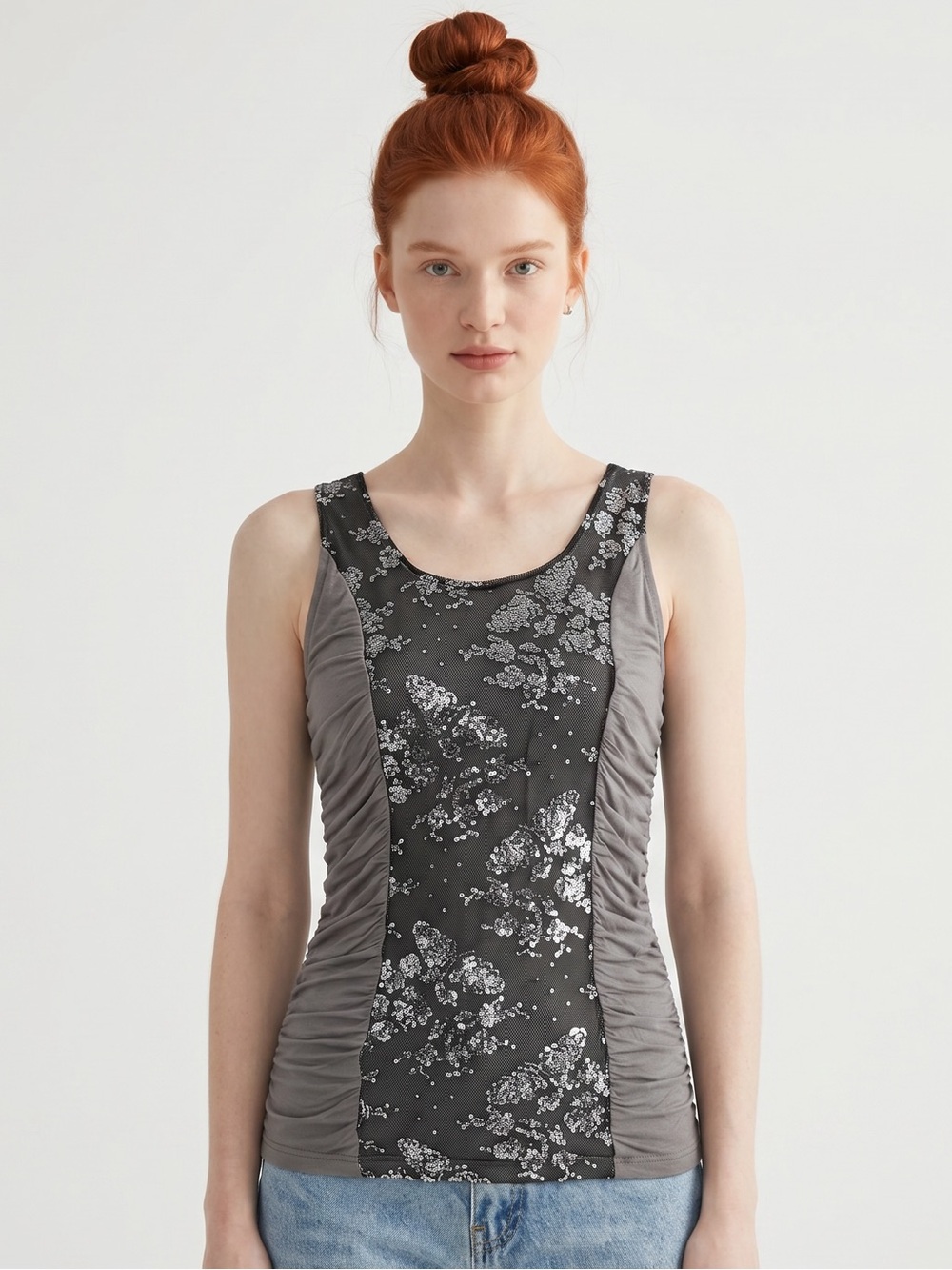 Kenar vintage Y2K Gray floral lace panel Tank Top. Whimsygoth. Romantic. Size M